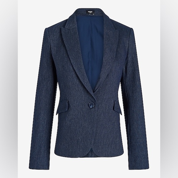 Express Editor Denim-Look Tailored Blazer NWT Medium Chic Polished Style $148 - Picture 3 of 10